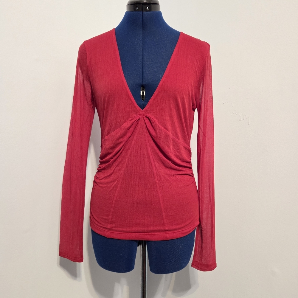 Bright Red Sheer Silk Knit Shirt Size M